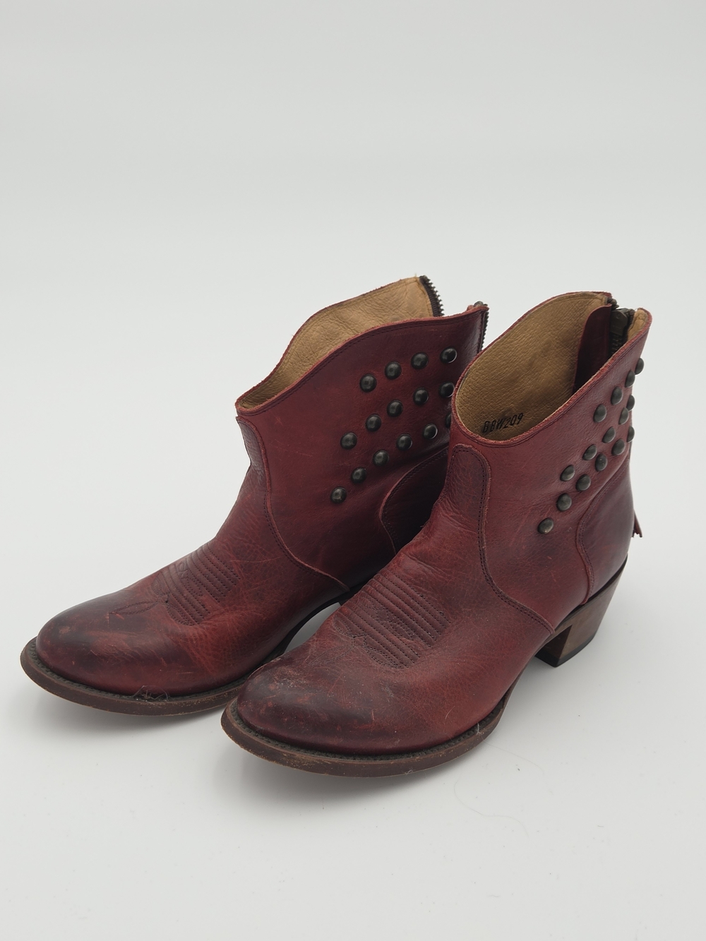 Shyanne Studded Red Leather Ankle Boots - Women's Western Style